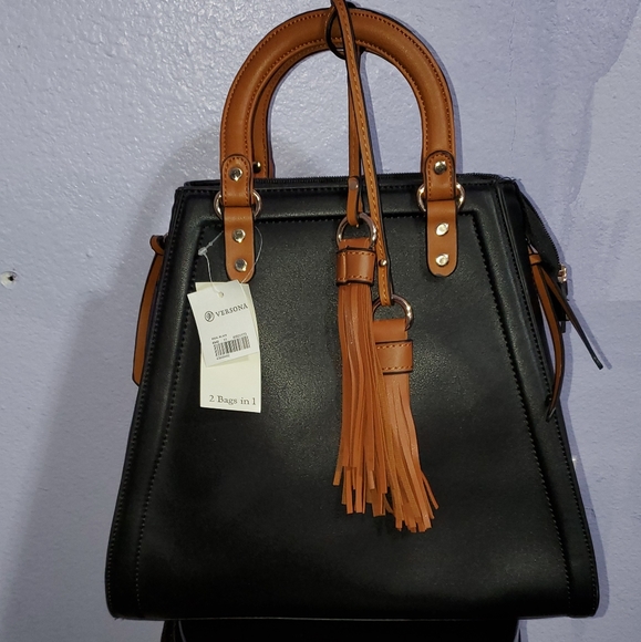 Black Faux Leather Handbag w/ wallet - Picture 1 of 4